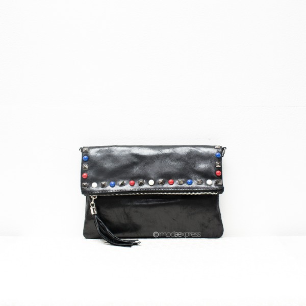 Foldover Studs and Stones Leather Clutch ITAC00441